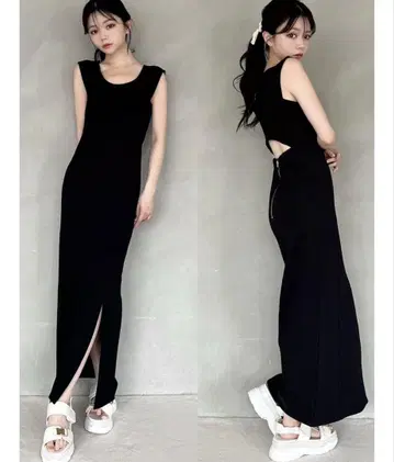 RESEXXY 블랙 슬리브리스 롱 원피스