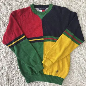 레어 TOMMY HILFIGER 남성용 컬러풀 스웨터 M 레어