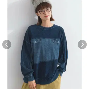 Lupilien 데님 맨투맨 포켓 절개 도킹 풀오버