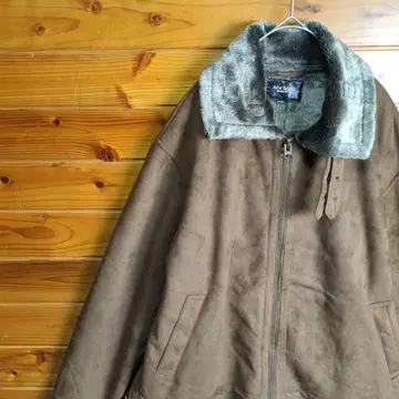 블루종 자켓 아우터 브라운 L 인조 가죽 느낌 인조 모피 구제 의류