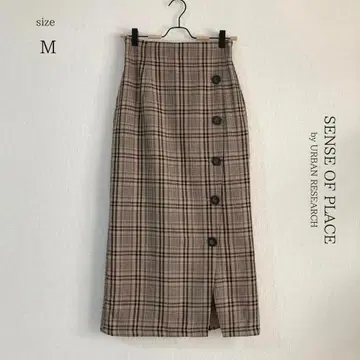 [센스 오브 플레이스] 체크 무늬 롱 스커트 [M] 브라운 베이지631