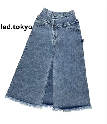 led.tokyo 변형 데님 롱 스커트 더블 허리풍 프린지