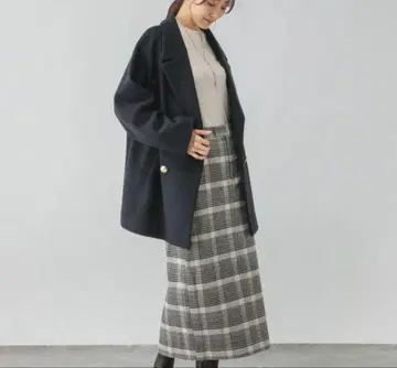 GLOBAL WORK 세탁 가능한 울 라이크 라인 스커트