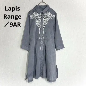 Lapis Range 컬러 셔츠 튜닉 7부 소매 레이스 코사지 면