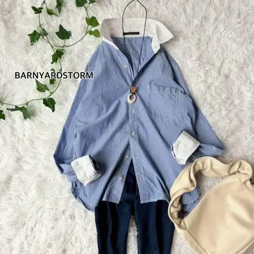BARNYARDSTORM 스트라이프 패턴 긴팔 셔츠 블루 사이즈 0 코튼