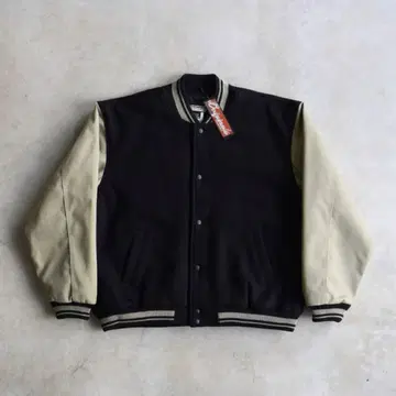 90s BISHOP 블랙 x 베이지 바시티 자켓 캐나다제 XL 빈티지