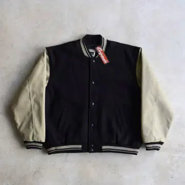 90s BISHOP 블랙 x 베이지 바시티 자켓 캐나다제 XL 빈티지