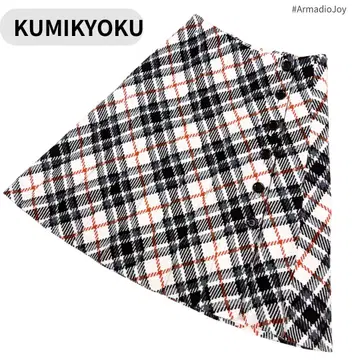KUMIKYOKU 체크 무늬 울 혼방 A라인 스커트 M 가을/겨울 여성용