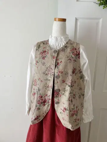 로즈 패턴 린넨 베스트 handmade