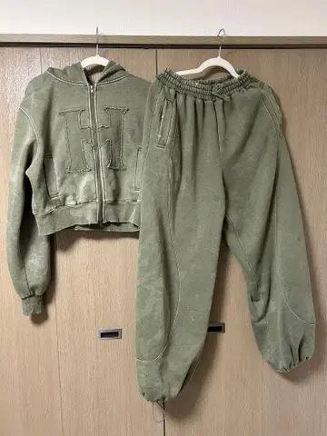 HTH HVintage 로고 집 후디 맨투맨 셋업