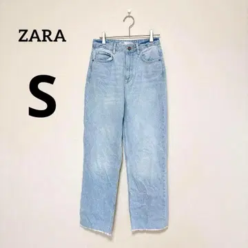 [ 자라 ] ZARA 스트레이트 데님 팬츠 프린지 밑단 라이트 블루 34