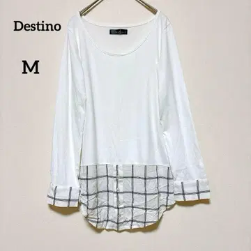 [디스티노] Destino 상의 M 사이즈 화이트 체크 절개 긴팔
