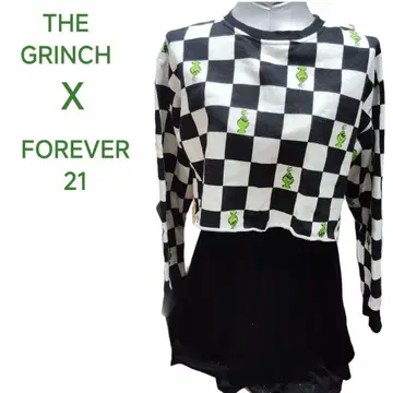 THE GRINCH X FOREVER 21 체크 무늬 크롭 상의