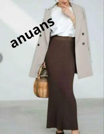 anuans 아뉴앙스 리브 니트 타이트 스커트 브라운 롱 스커트