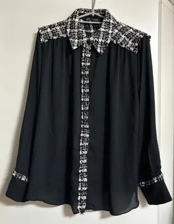ZARA 긴팔 셔츠 블랙 x 화이트 트위드 체크
