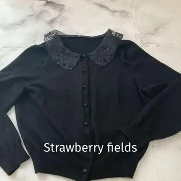 strawberry fields 비즈 자수 레이스 옷깃 블랙 가디건
