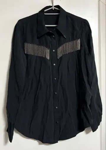 자라 블랙 x 실버 메탈 프린지 장식 긴팔 웨스턴 셔츠 M