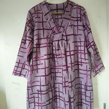 보라색  V넥 장식 핀턱 루즈핏 튜닉