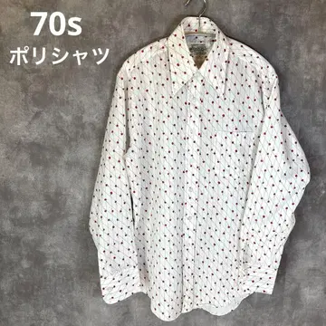 70s Kmart 폴리셔츠 KOREA제 레트로 도트 무늬 와이드 칼라