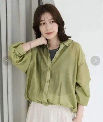 그린 파크스 밑단 드로스트 시어 셔츠 블라우스 옐로우 그린