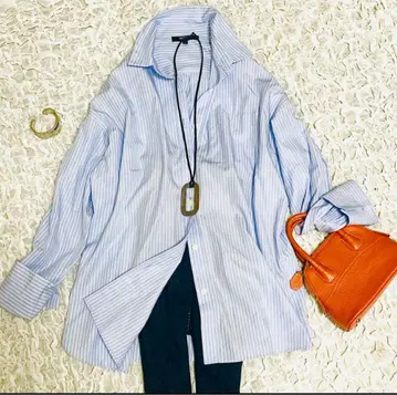 언타이틀 정가 2만 일본제 와이드 실루엣 스트라이프 셔츠 블루