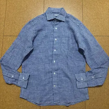 컨디션 최상 ETONNE 에토네 린넨 100% 깅엄 체크 긴팔 셔츠 S