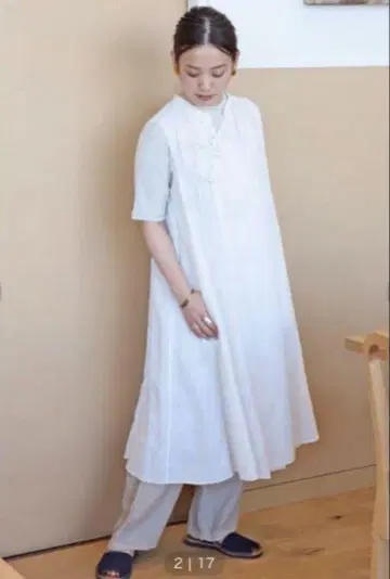 BEAMS BOY 린넨 코튼 자카드 슬리브리스 원피스