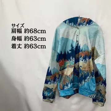올 패턴 풍경화 프린트 후드티