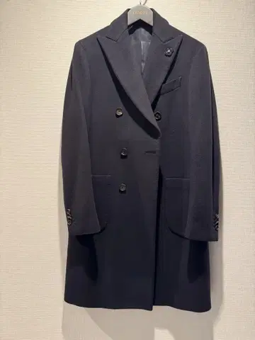 LARDINI 다크 네이비 더블 브레스트 체스터 코트
