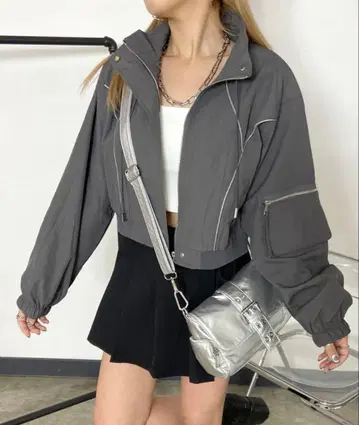 크롭 자켓 차콜 그레이