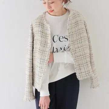 SLOBE IENA 슬로브 이에나 COMATEX 트위드 노카라 자켓