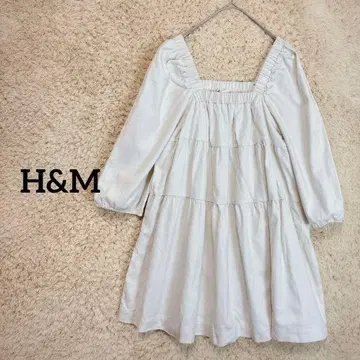 H&M/티어드 원피스 M 롱 튜닉 스퀘어넥 베이지