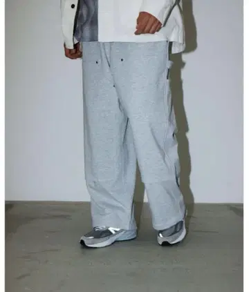 BEAMS 더블니 스웨트 팬츠 L 애쉬 그레이