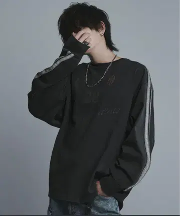 welise 이누카이 쿄 헤비웨이트 피그먼트 코튼 미들 오버 게임 롱T