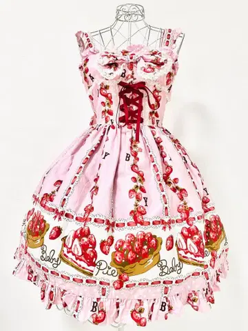 베이비더스타즈 샤인브라이트 딸기 타르트 패턴 JSK 핑크 빨간색