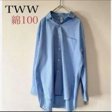 새상품급 TWW 트래디셔널 웨더웨어 스카이블루 긴팔 셔츠 면 100