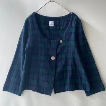 뷔르 데 사봉 울 블랙워치 체크 가디건 자켓
