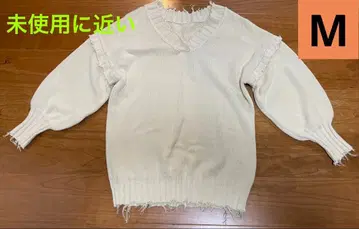 깊은 V넥 크러쉬 디자인 롱 니트 여성용 긴팔 M 귀여운