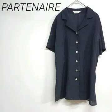 PARTENAIRE 네이비 반팔 셔츠 앞 버튼 뒤 리본 심플 M
