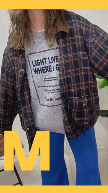 시마무라 NOOOON 코듀로이 절개 체크 블루종 M