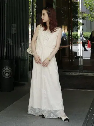 [ 새상품 미사용 ] vintage flower dress 아이보리