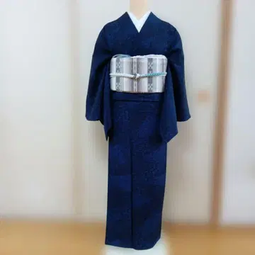 네이비 나염 꽃무늬 코몬 크레이프 원단 기모노