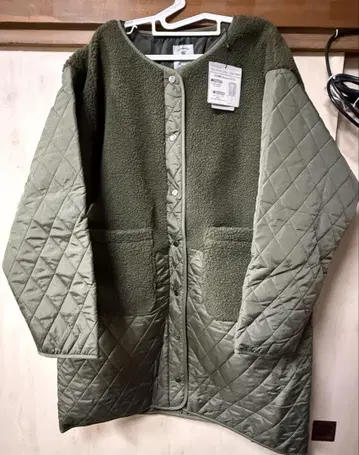 hareiro 보아 퀼팅 코트 카키