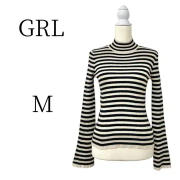 새상품급 GRL 그레일 화이트와 블랙 보더 긴팔 니트 스웨터 M