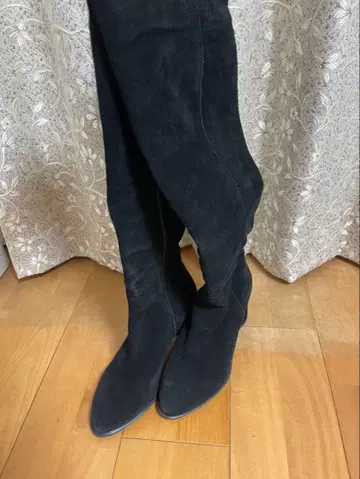 스웨이드 블랙 롱 부츠 힐 포함