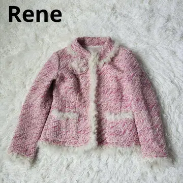 Rene 트위드 퍼 노카라 자켓 핑크 36
