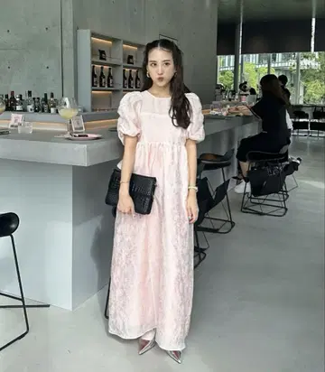 ANDRESD bubble sleeve jacquard dress