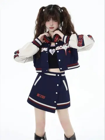 Belchic 아메리칸 스트릿 바시티 자켓 스커트 셋업