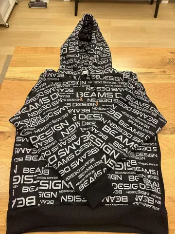 BEAMS DESIGN 로고 프린트 후드티 블랙 L 사이즈