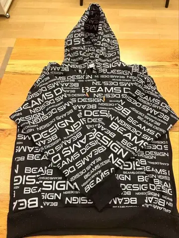 BEAMS DESIGN 로고 후드티 블랙 L 사이즈
